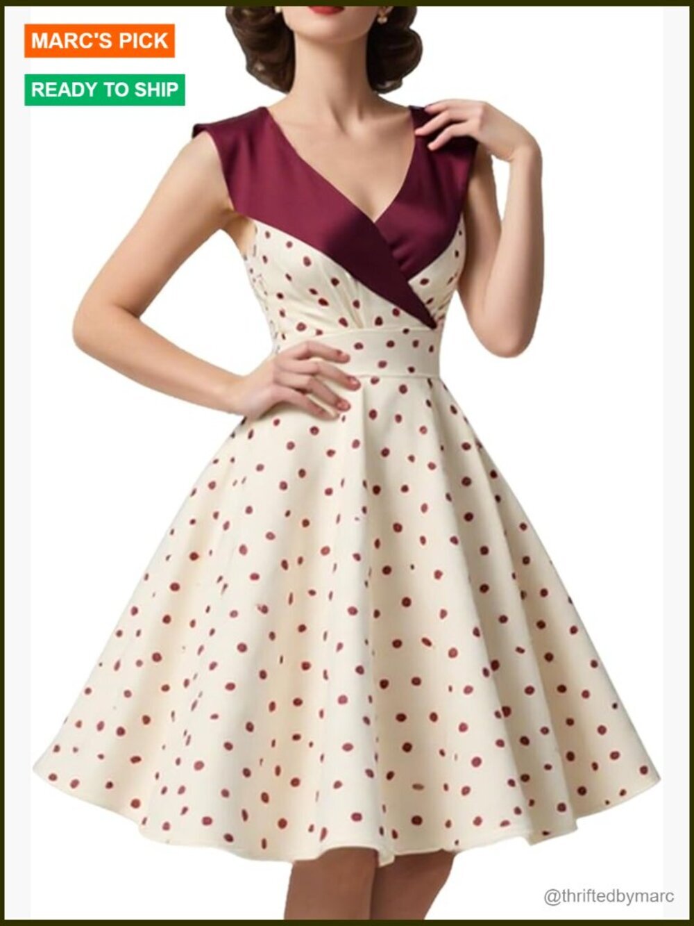 1950s Retro V-Neck Sleeveless Knee-Length A-Line Dress with Zipper